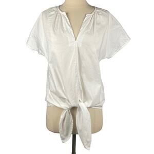J.Crew White Front Tie Short Sleeve Shirt w Button Down Detail Sz XS